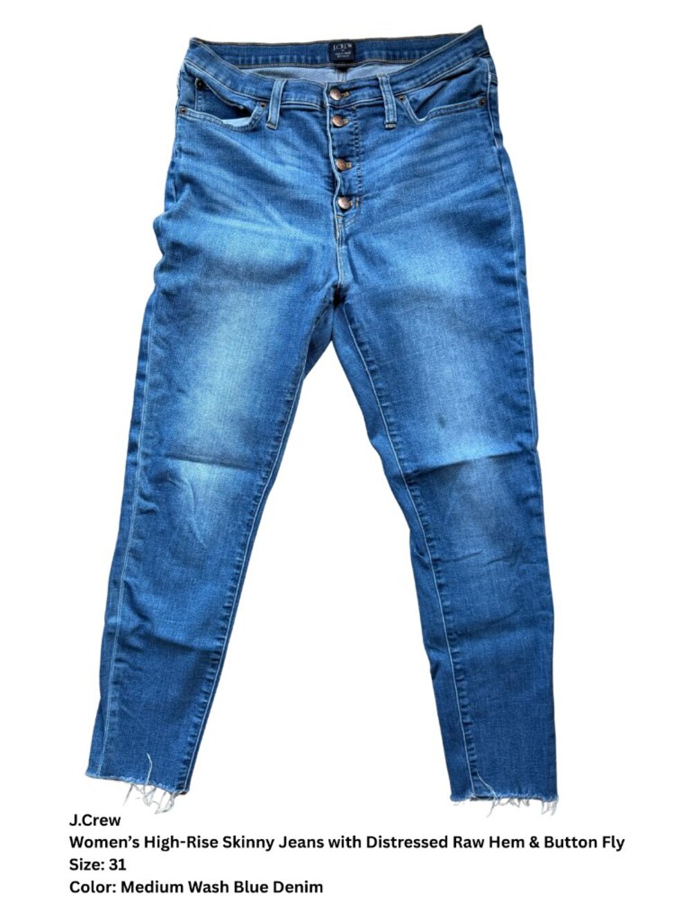 J.Crew Women’s High-Rise Skinny Jeans with Raw Hem, Size 31